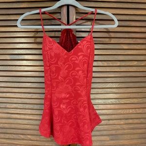 Papaya Maroon Wine Peplum Lace Racerback Tank Top